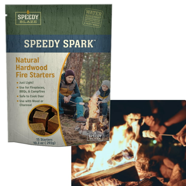 Speedy Spark Natural Hardwood Fire Starter Kindling Firewood Camping,15 Starters